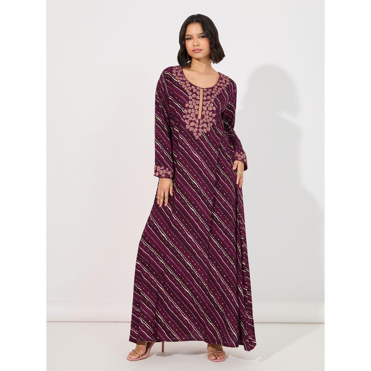Maxim Creation X Styli  Geo Print Rayon Mukhawar Jalabiya with Handwork-women-arabicclothing-jalabiyas-image-1