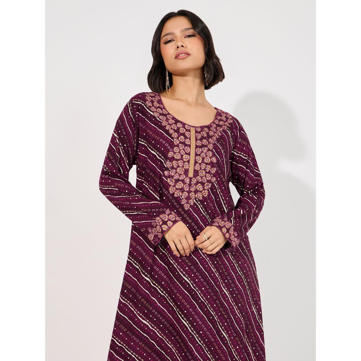 Maxim Creation X Styli  Geo Print Rayon Mukhawar Jalabiya with Handwork-women-arabicclothing-jalabiyas-image-2