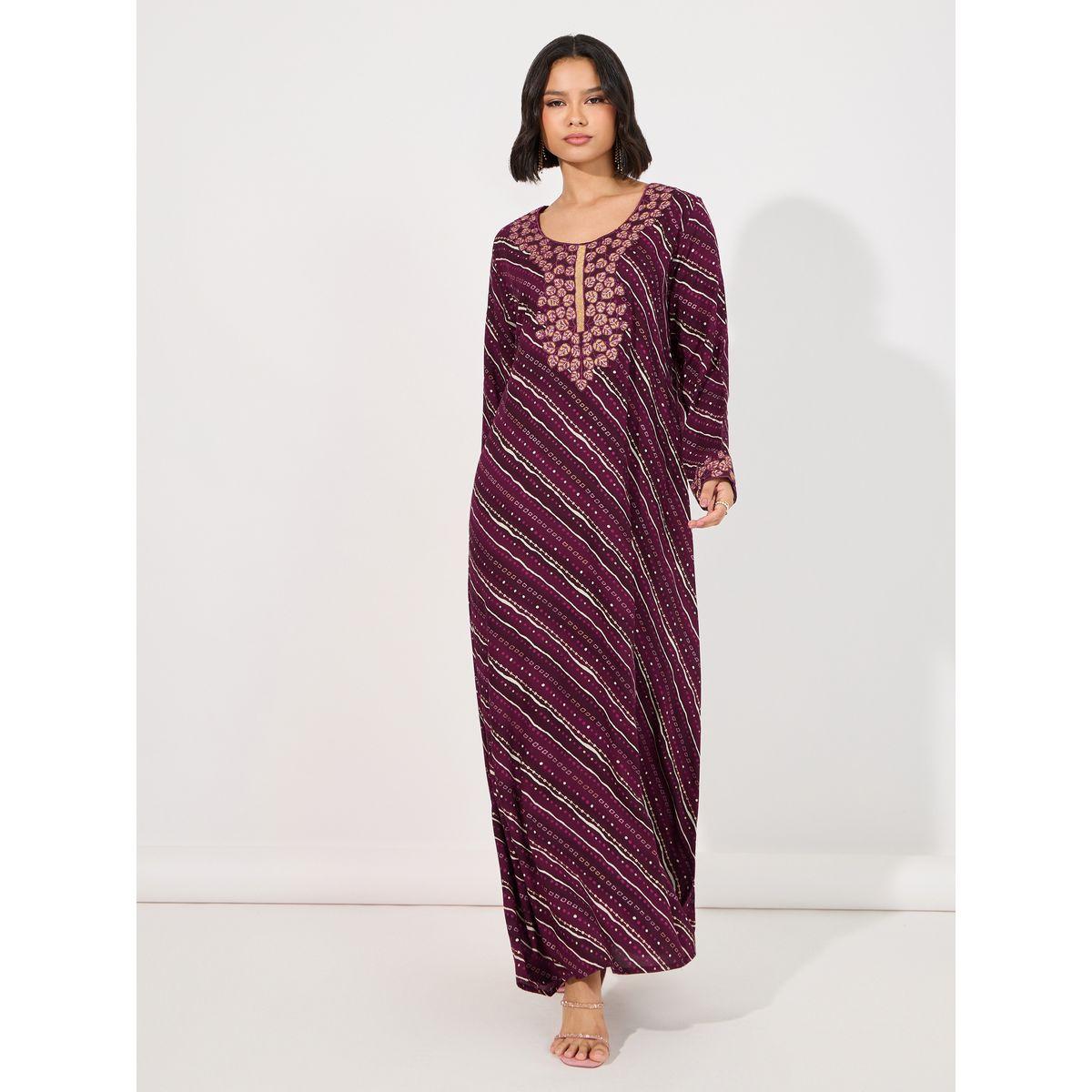 Maxim Creation X Styli  Geo Print Rayon Mukhawar Jalabiya with Handwork-women-arabicclothing-jalabiyas-image-4