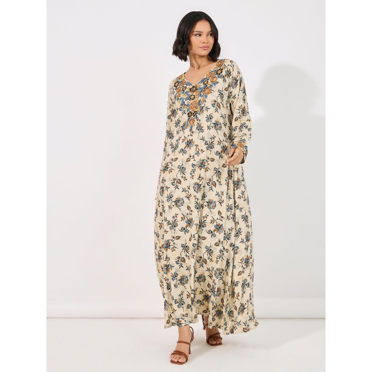 جلابية مخوار مطبعة بطبعة زهور ماكسيم كرييشن × ستايلي-women-arabicclothing-jalabiyas-image-1