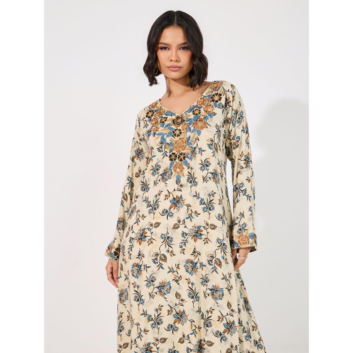 جلابية مخوار مطبعة بطبعة زهور ماكسيم كرييشن × ستايلي-women-arabicclothing-jalabiyas-image-2