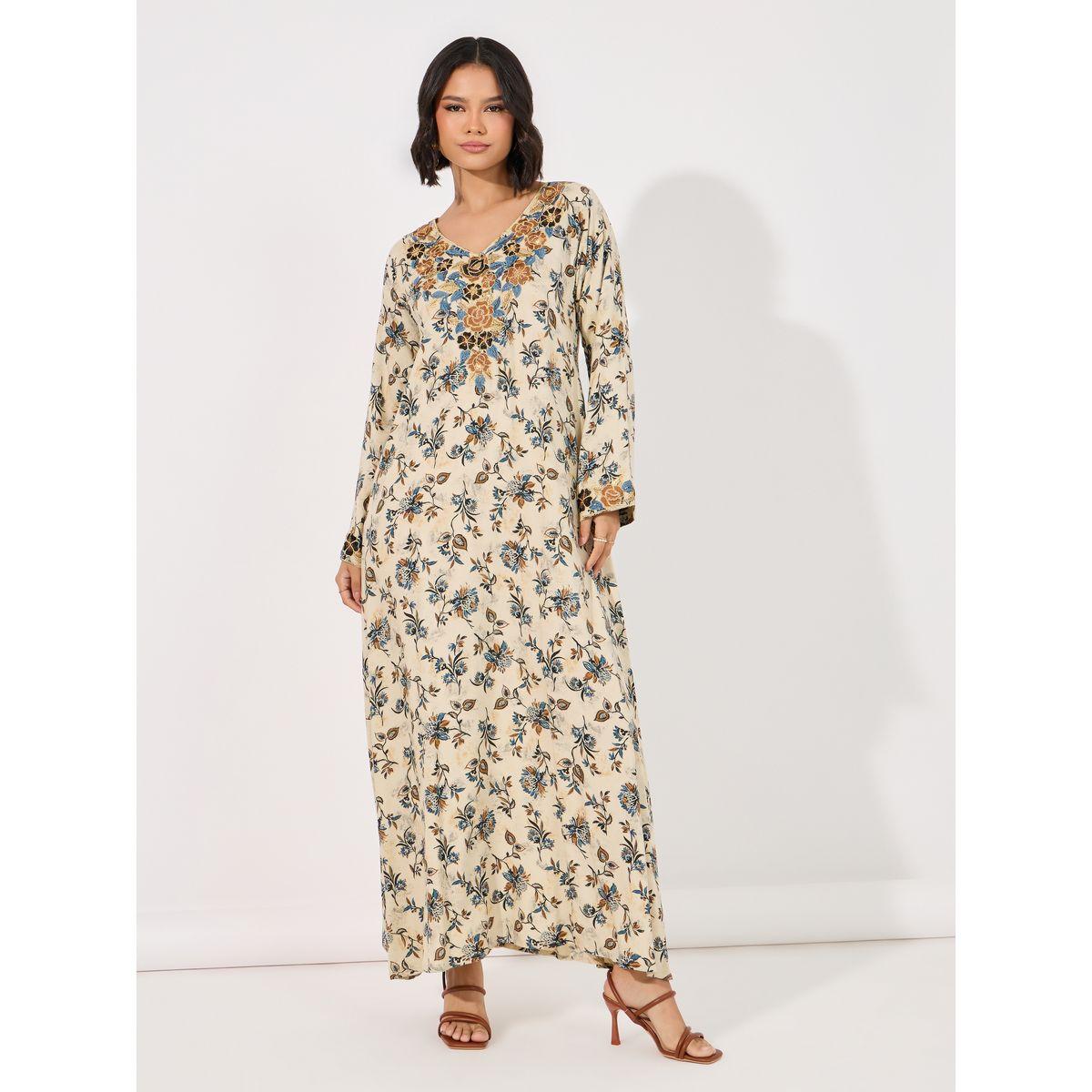 جلابية مخوار مطبعة بطبعة زهور ماكسيم كرييشن × ستايلي-women-arabicclothing-jalabiyas-image-4