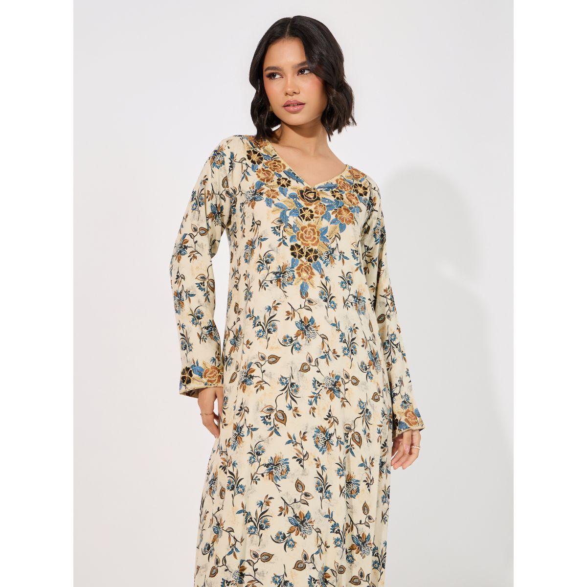 جلابية مخوار مطبعة بطبعة زهور ماكسيم كرييشن × ستايلي-women-arabicclothing-jalabiyas-image-5