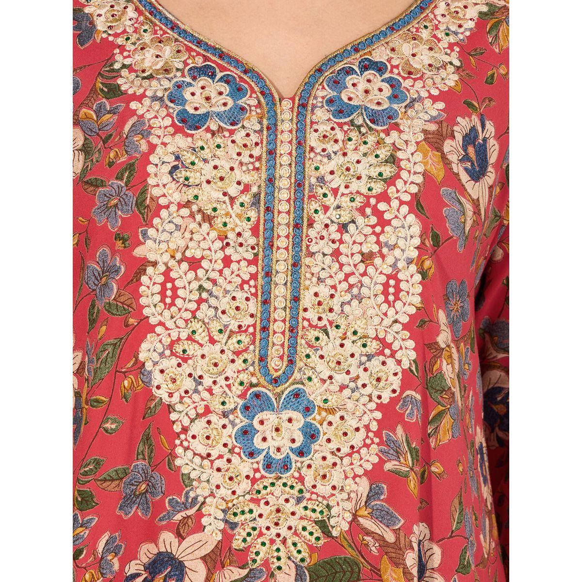 Maxim Creation X Styli  Floral Print Rayon Mukhawar Jalabiya with Handwork-women-arabicclothing-kaftan-image-3