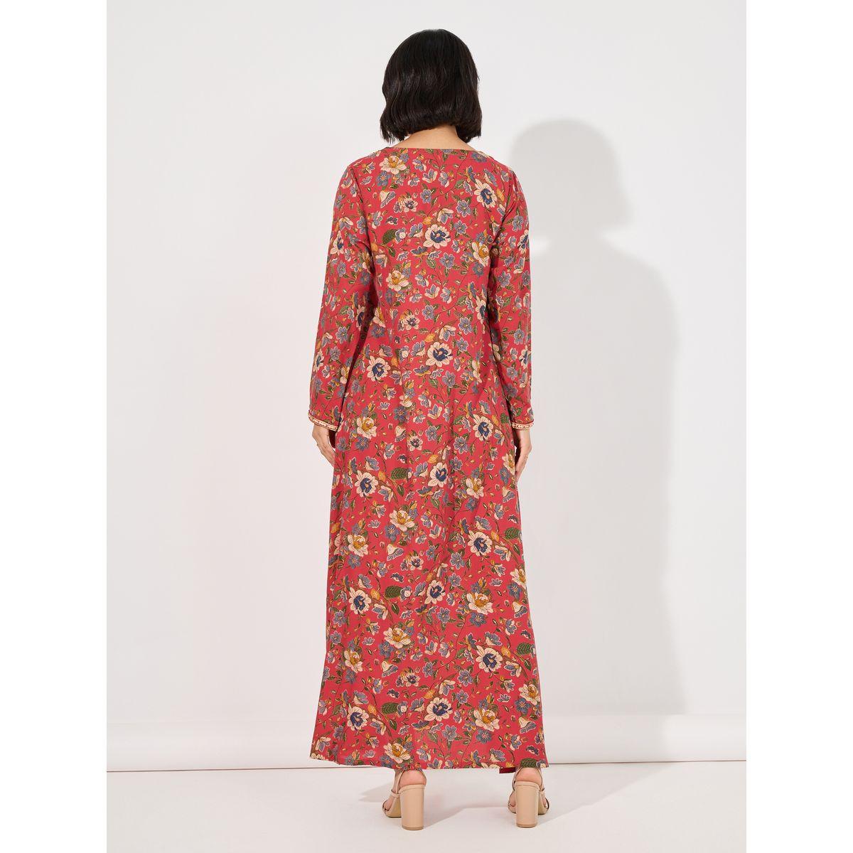 Maxim Creation X Styli  Floral Print Rayon Mukhawar Jalabiya with Handwork-women-arabicclothing-kaftan-image-6