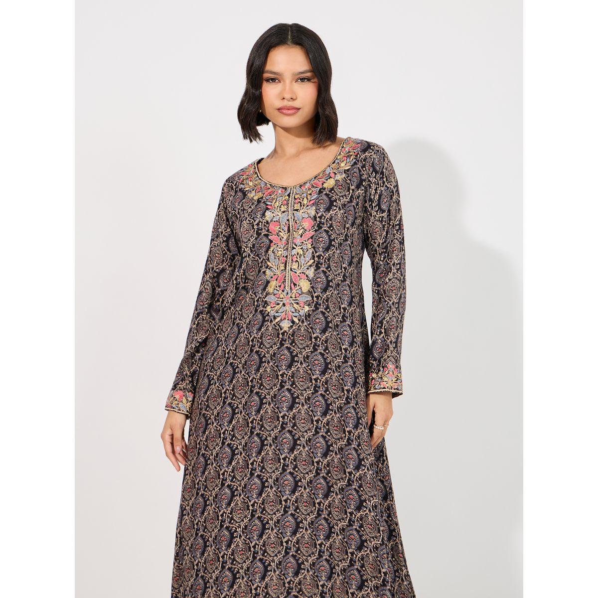 Maxim Creation X Styli  Floral Print Rayon Mukhawar Jalabiya with Handwork-women-arabicclothing-jalabiyas-image-2