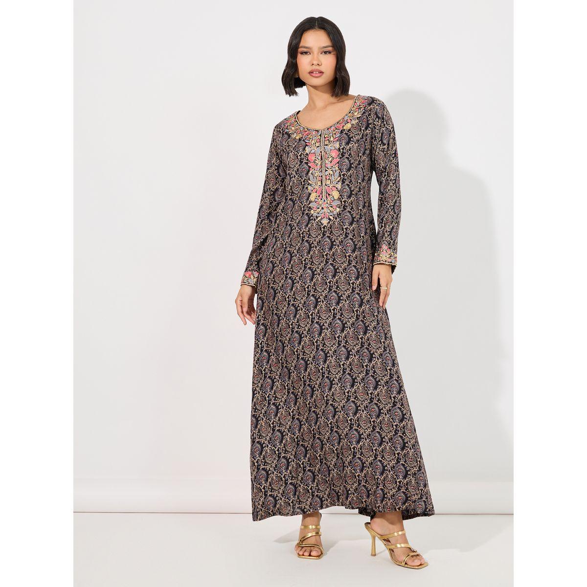 Maxim Creation X Styli  Floral Print Rayon Mukhawar Jalabiya with Handwork-women-arabicclothing-jalabiyas-image-4