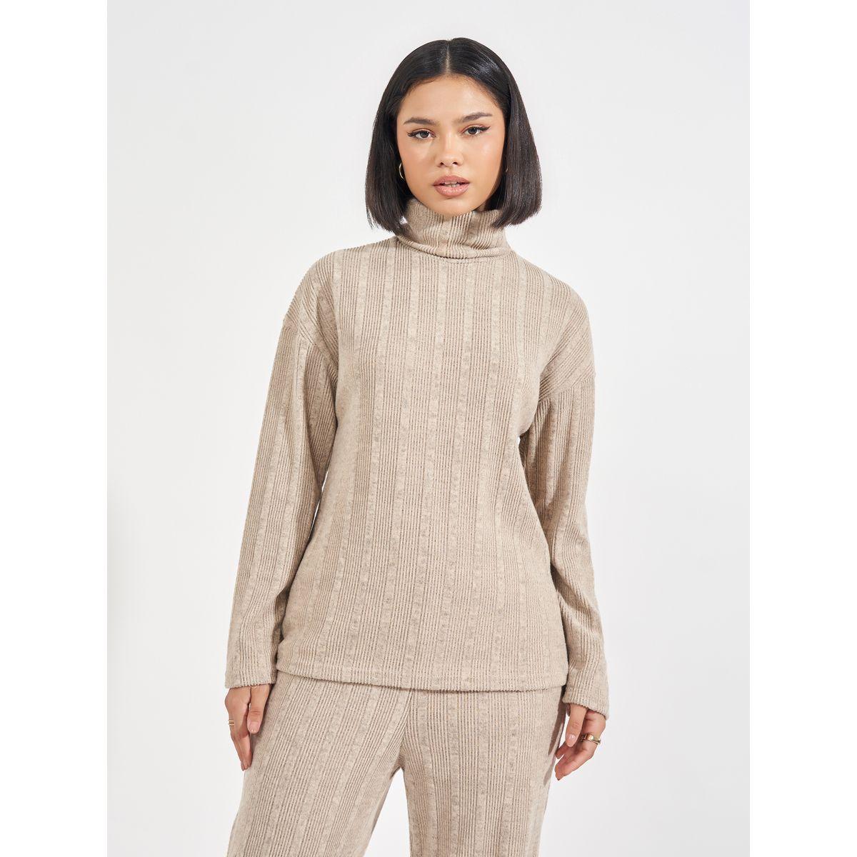 طقم منسق من بنطال مع بلوزة فضفاضة بياقة ملفوفة-women-clothing-coordsets-image-2