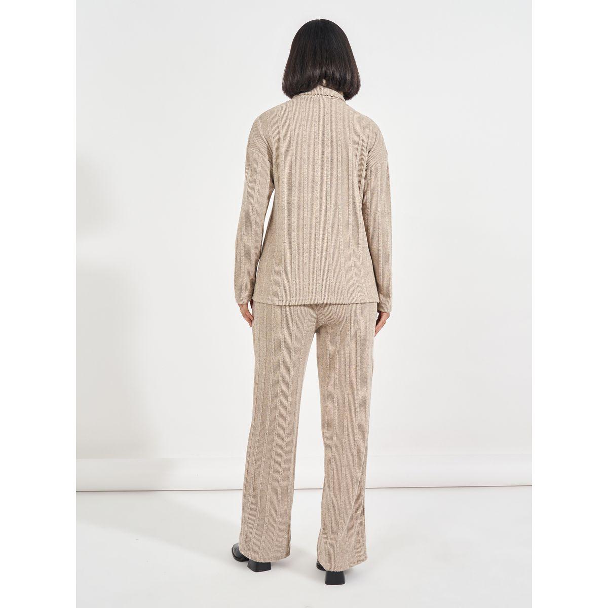 طقم منسق من بنطال مع بلوزة فضفاضة بياقة ملفوفة-women-clothing-coordsets-image-4