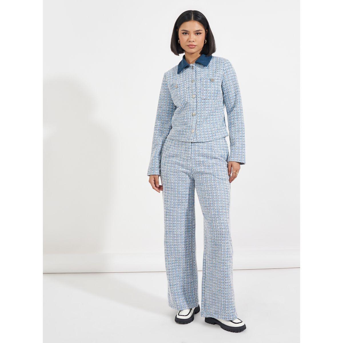 بنطال تويد بأرجل واسعة وخصر عالي-women-clothing-bottoms-trousers-image-1