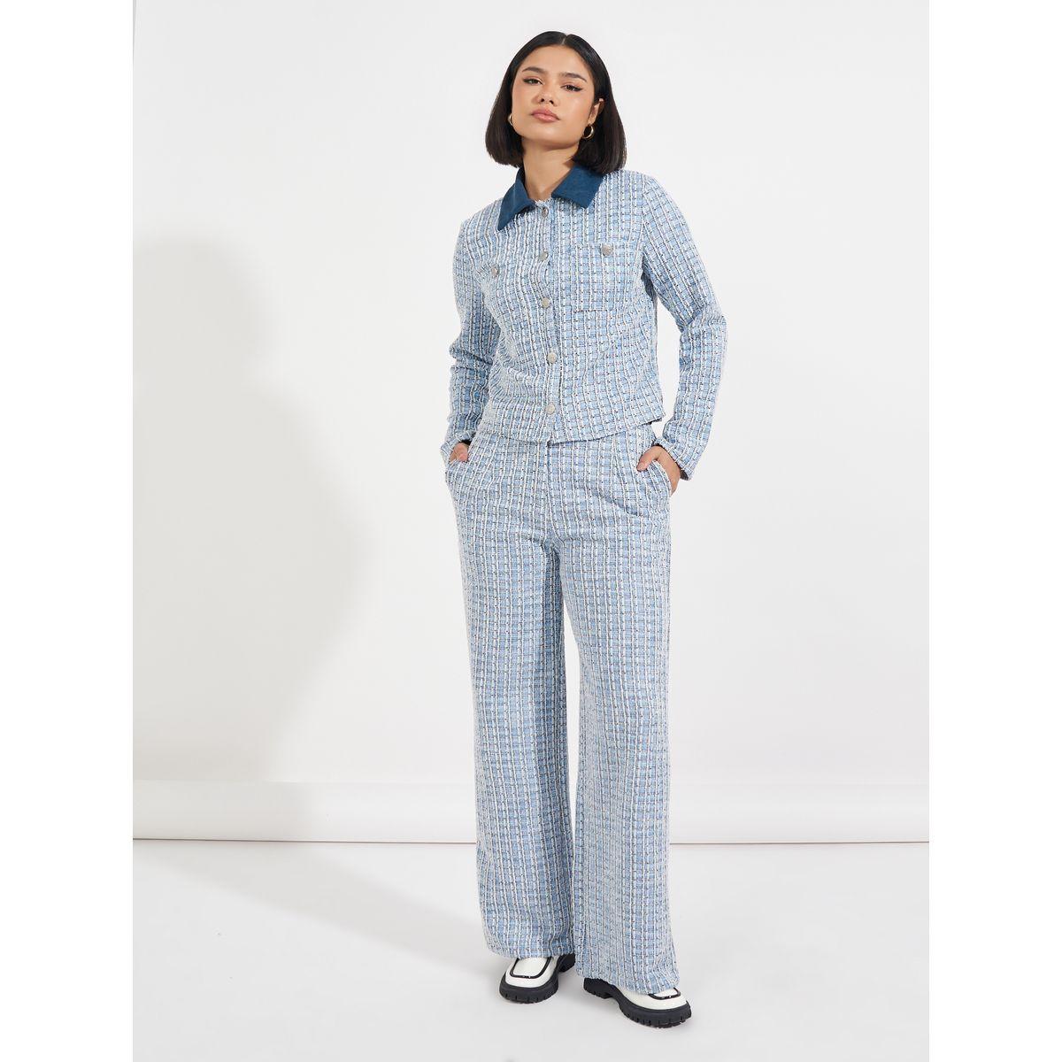 بنطال تويد بأرجل واسعة وخصر عالي-women-clothing-bottoms-trousers-image-3