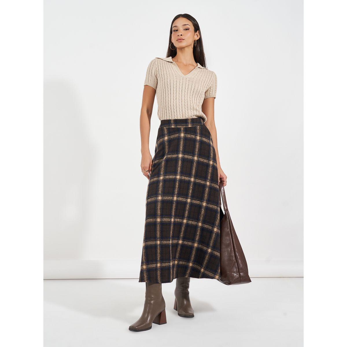 تنورة ميدي بنمط مربعات وحافة واسعة-women-clothing-bottoms-skirts-image-4