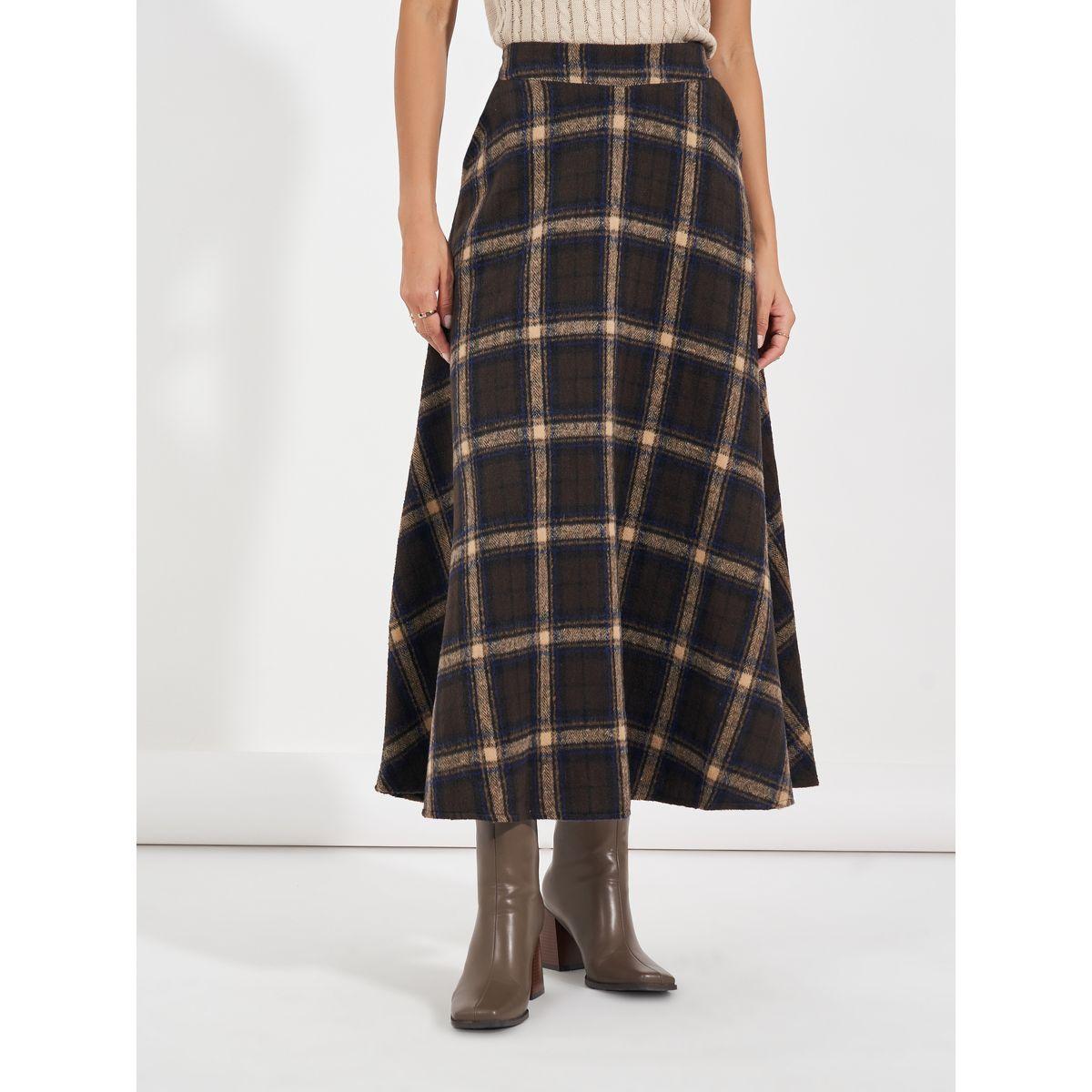 Styli Plaid Checked A-Line Midi Skirt-women-clothing-bottoms-skirts-image-2