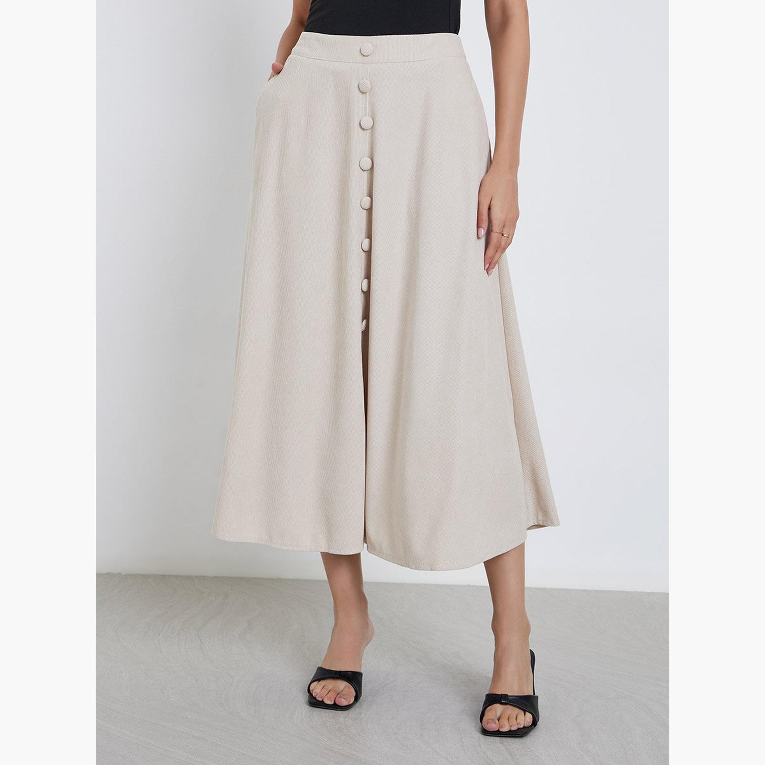 Styli Buttoned Down A-Line Midi Skirt with Pockets-women-clothing-skirts-image-1