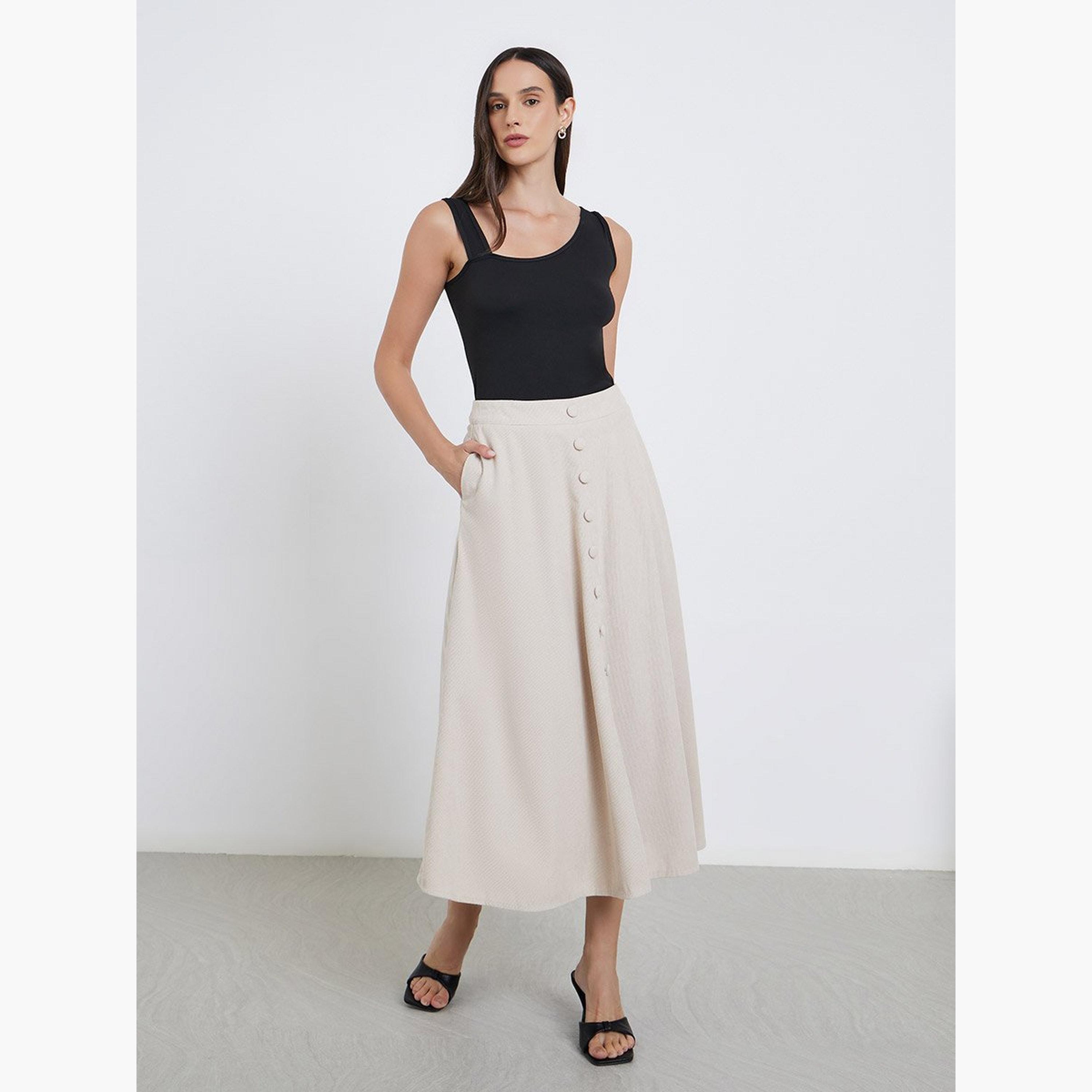 Styli Buttoned Down A-Line Midi Skirt with Pockets-women-clothing-skirts-image-2