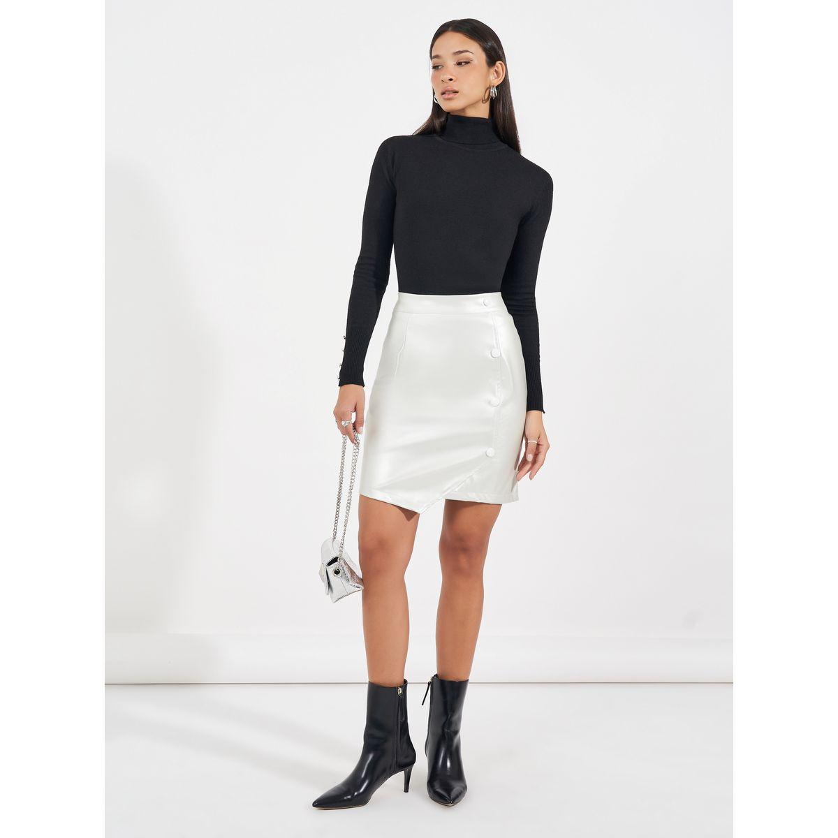 Styli Leather Look Asymmetric Hem Mini Skirt with Buttons-women-clothing-bottoms-skirts-image-1