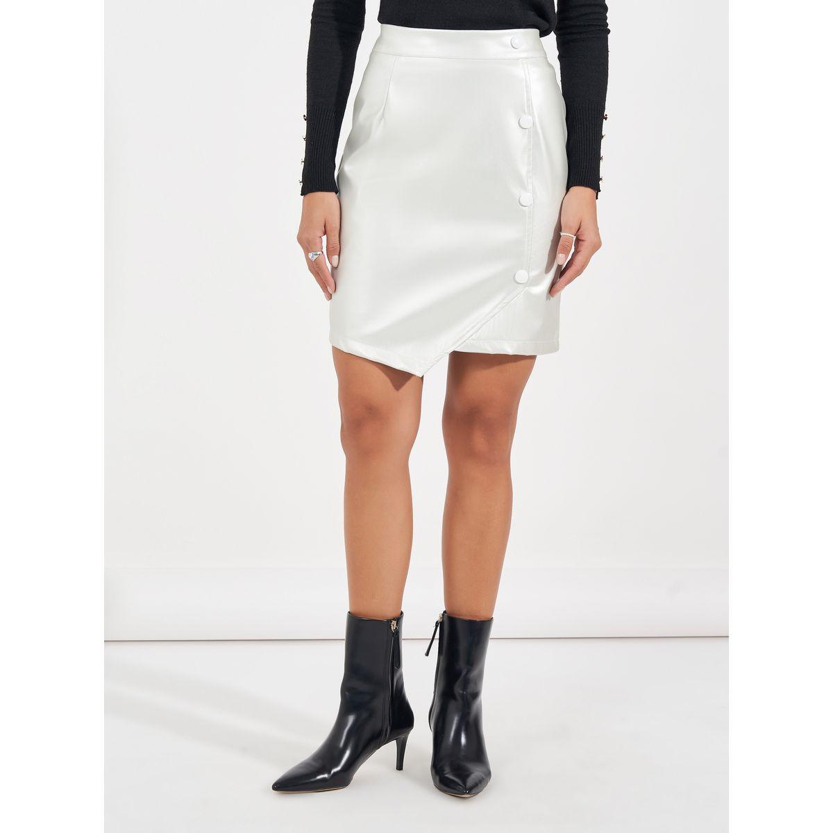 Styli Leather Look Asymmetric Hem Mini Skirt with Buttons-women-clothing-bottoms-skirts-image-2