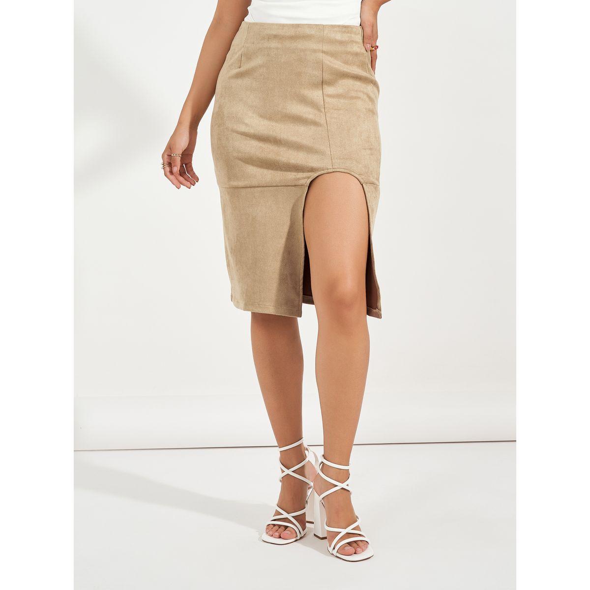تنورة بطول الركبة وشق بحافة منحنية-women-clothing-bottoms-skirts-image-2