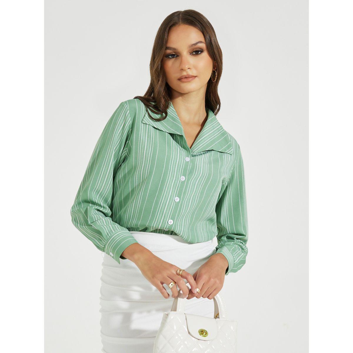 Styli Striped Collared Long Sleeves Shirt-women-clothing-shirtsandblouses-shirts-image-1