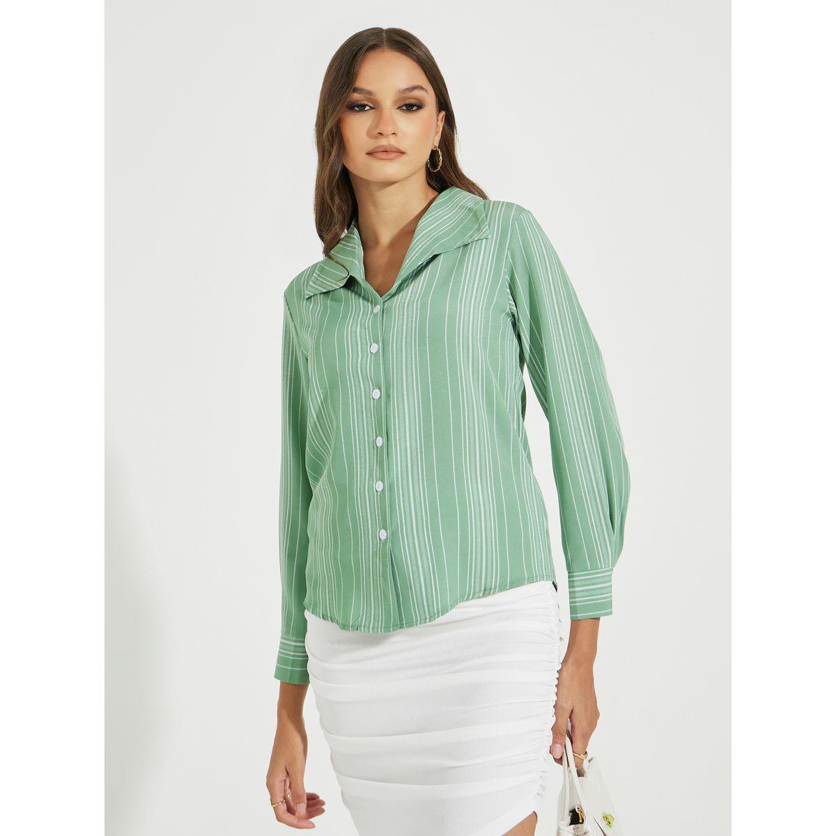 بلوزة مخططة بأكمام طويلة مع أزرار-women-clothing-shirtsandblouses-shirts-image-3