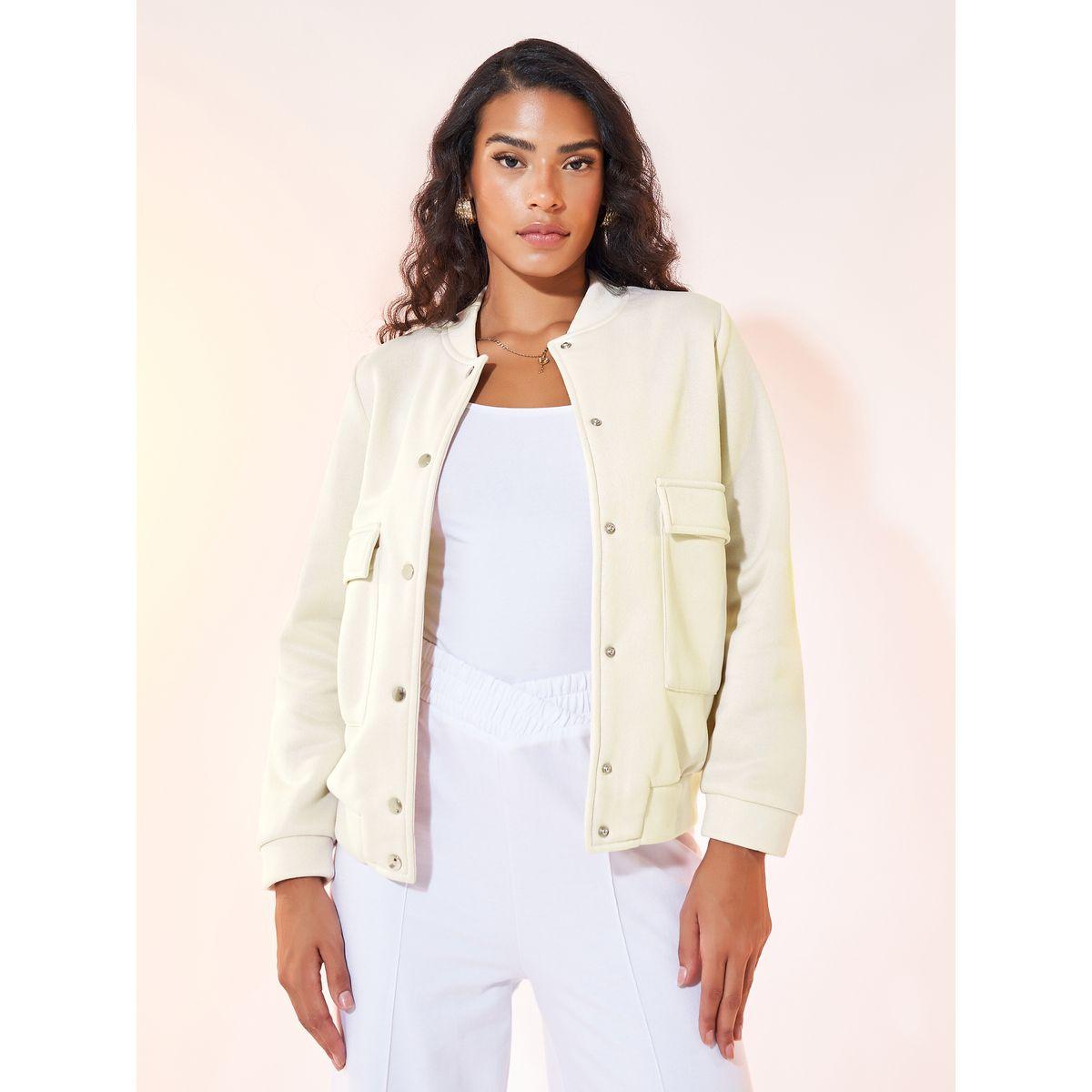 Styli Solid Pocket Detail Stand Collar Buttoned Bomber Jacket-women-winterwear-coatsandjackets-jackets-image-1