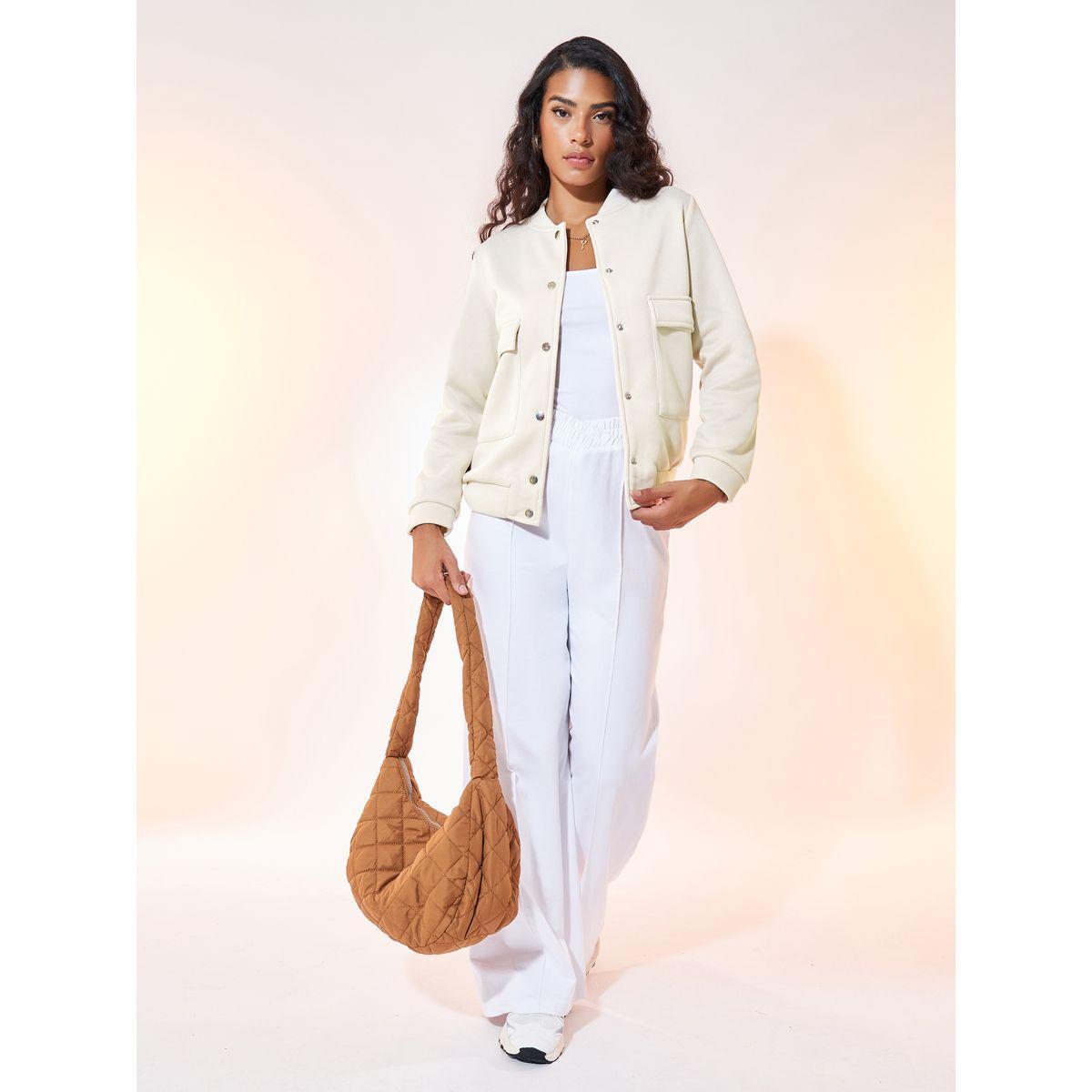 Styli Solid Pocket Detail Stand Collar Buttoned Bomber Jacket-women-winterwear-coatsandjackets-jackets-image-2