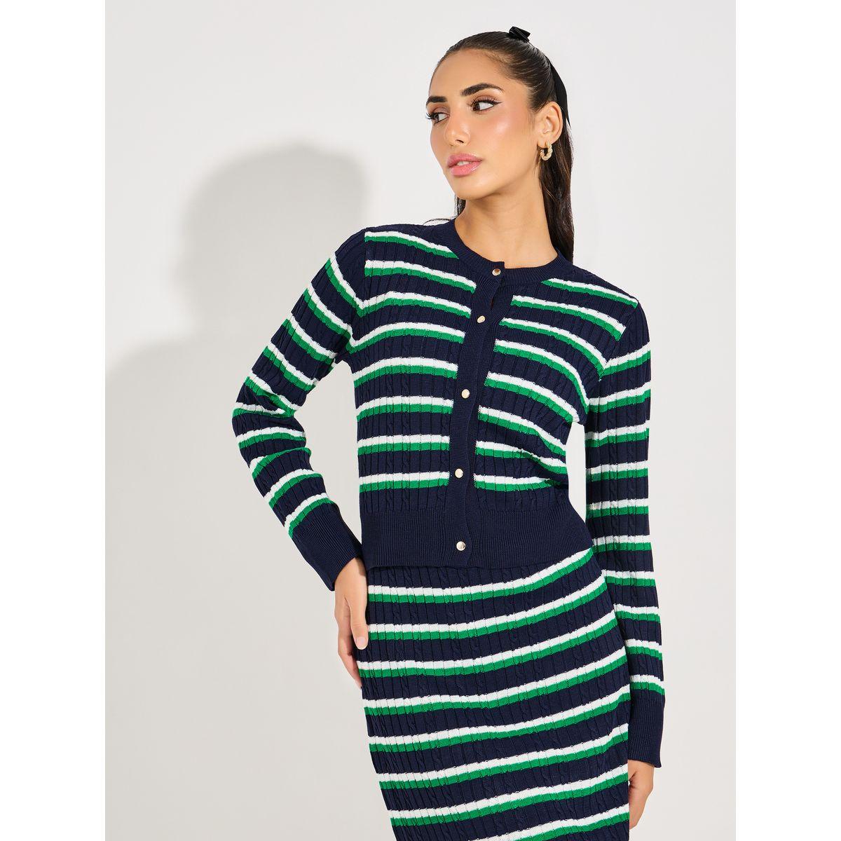 Styli Striped Knit Top with Buttons-women-clothing-tshirts-image-1