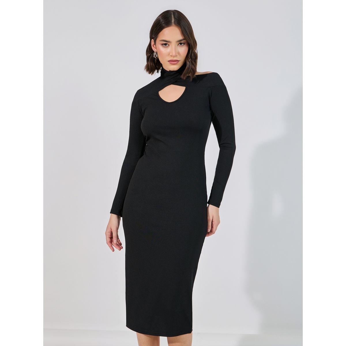 فستان ميدي ضيق بتفاصيل مضلعة-women-clothing-dresses-image-2
