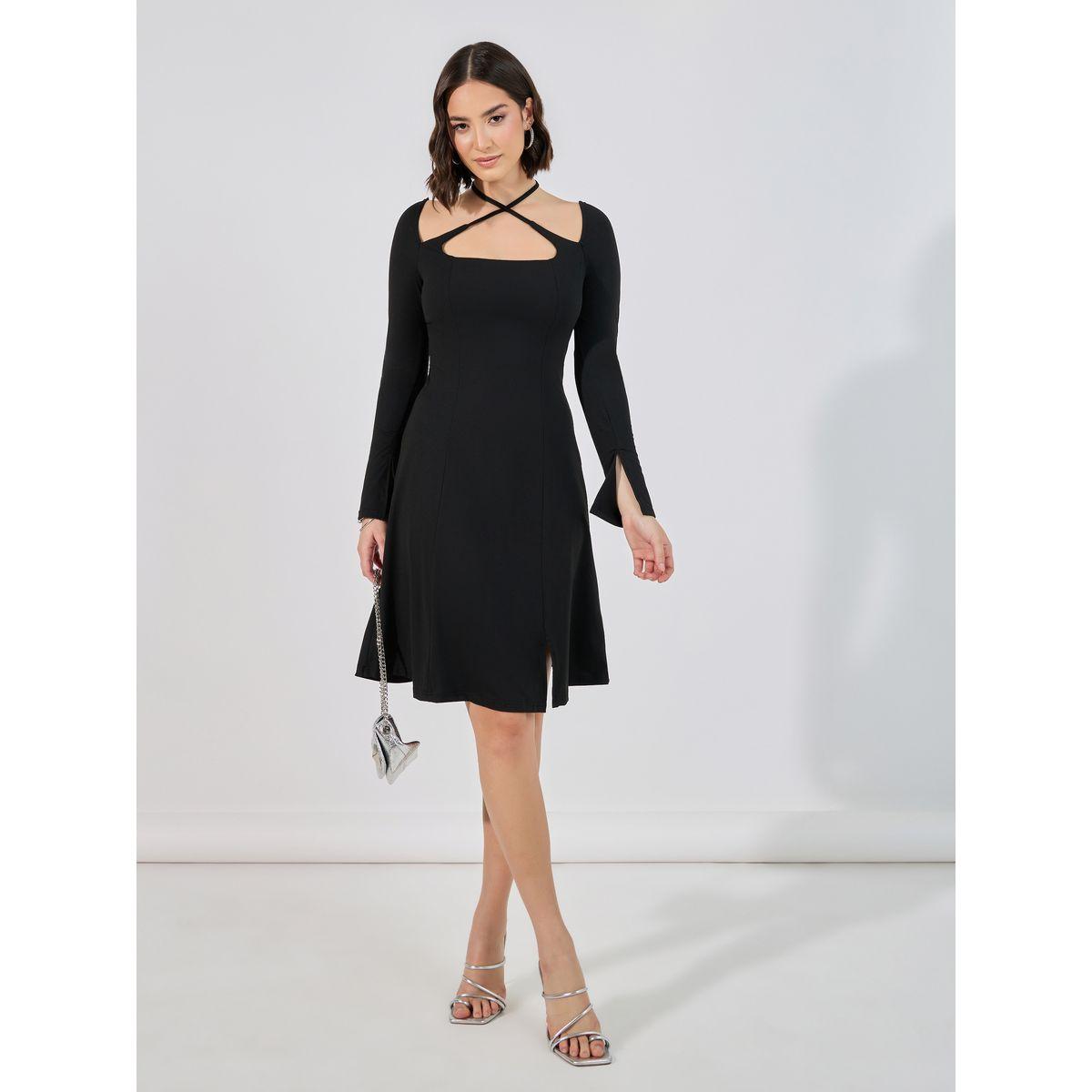فستان بطول الركبة مع شق امامي-women-clothing-dresses-image-1