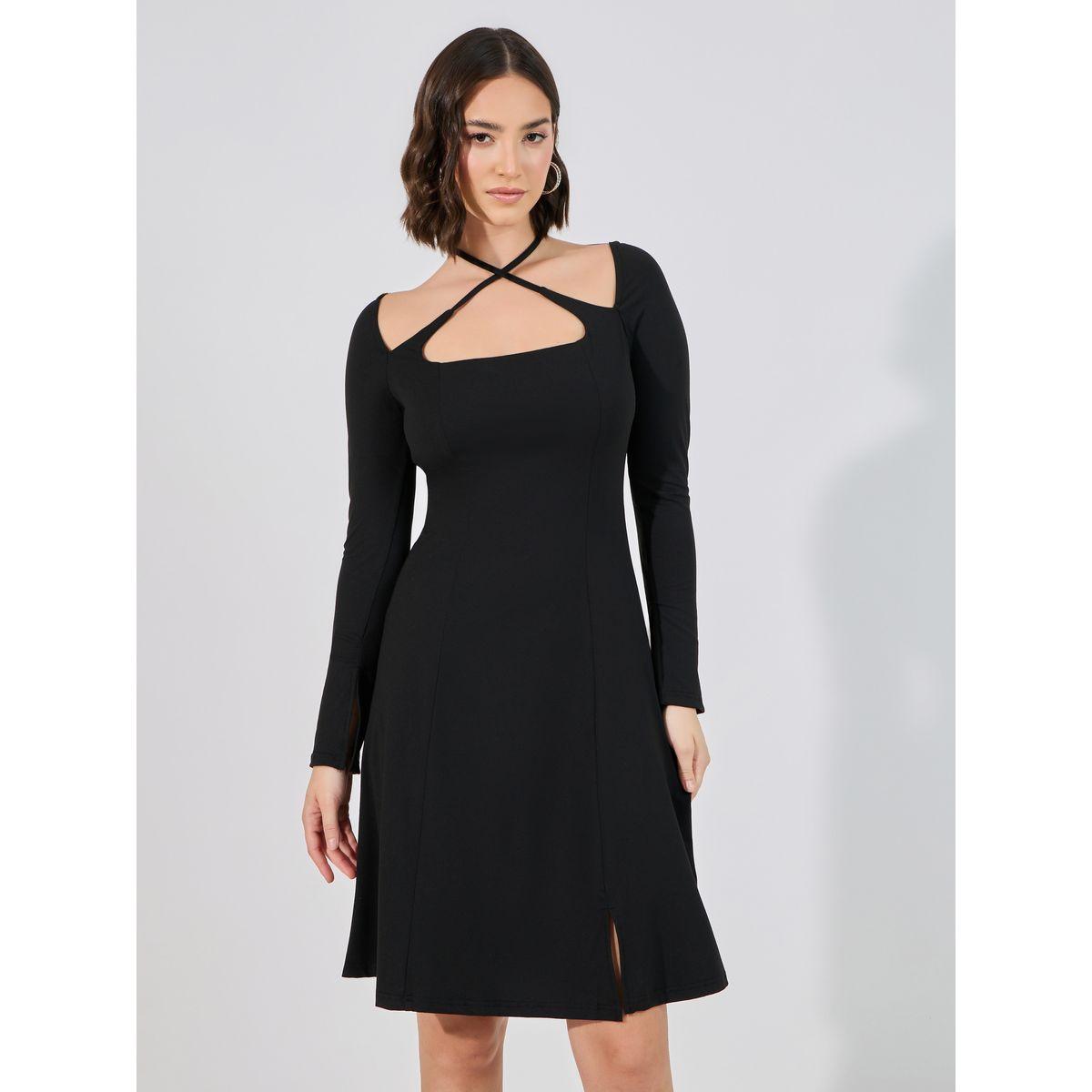 Styli Cut Out Front Slit A-line Knee-Length Dress-women-clothing-dresses-image-2