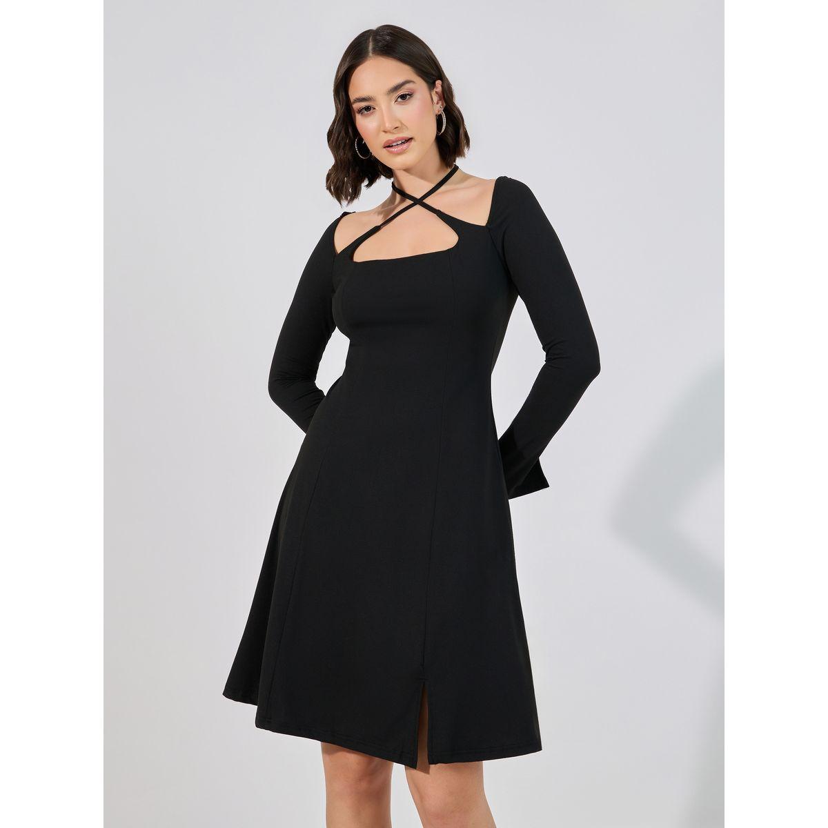 Styli Cut Out Front Slit A-line Knee-Length Dress-women-clothing-dresses-image-5