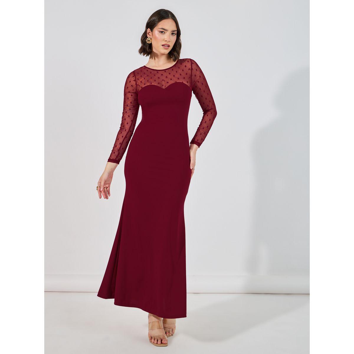 فستان طويل ضيق بتفاصيل شبكية-women-clothing-dresses-image-4