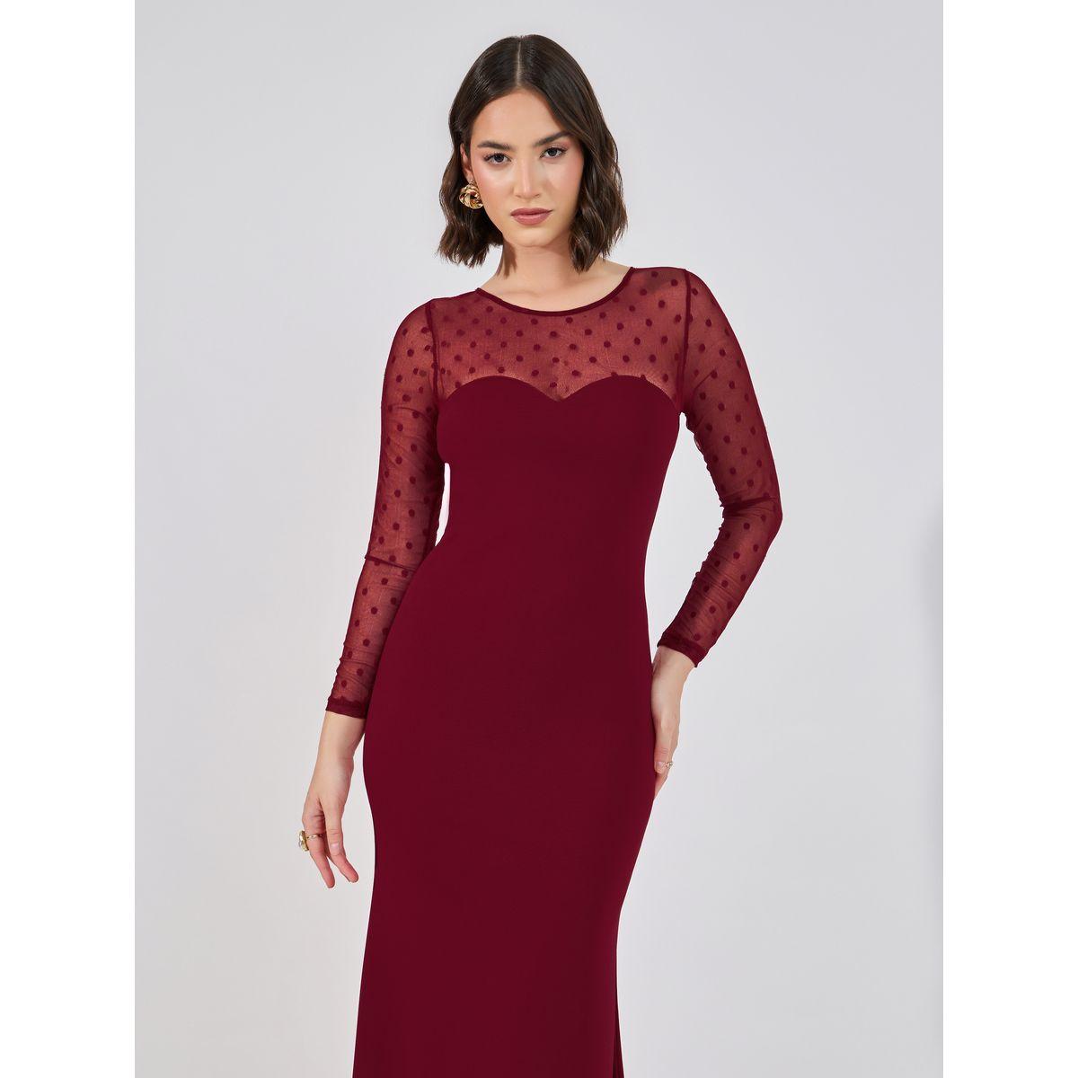 فستان طويل ضيق بتفاصيل شبكية-women-clothing-dresses-image-5