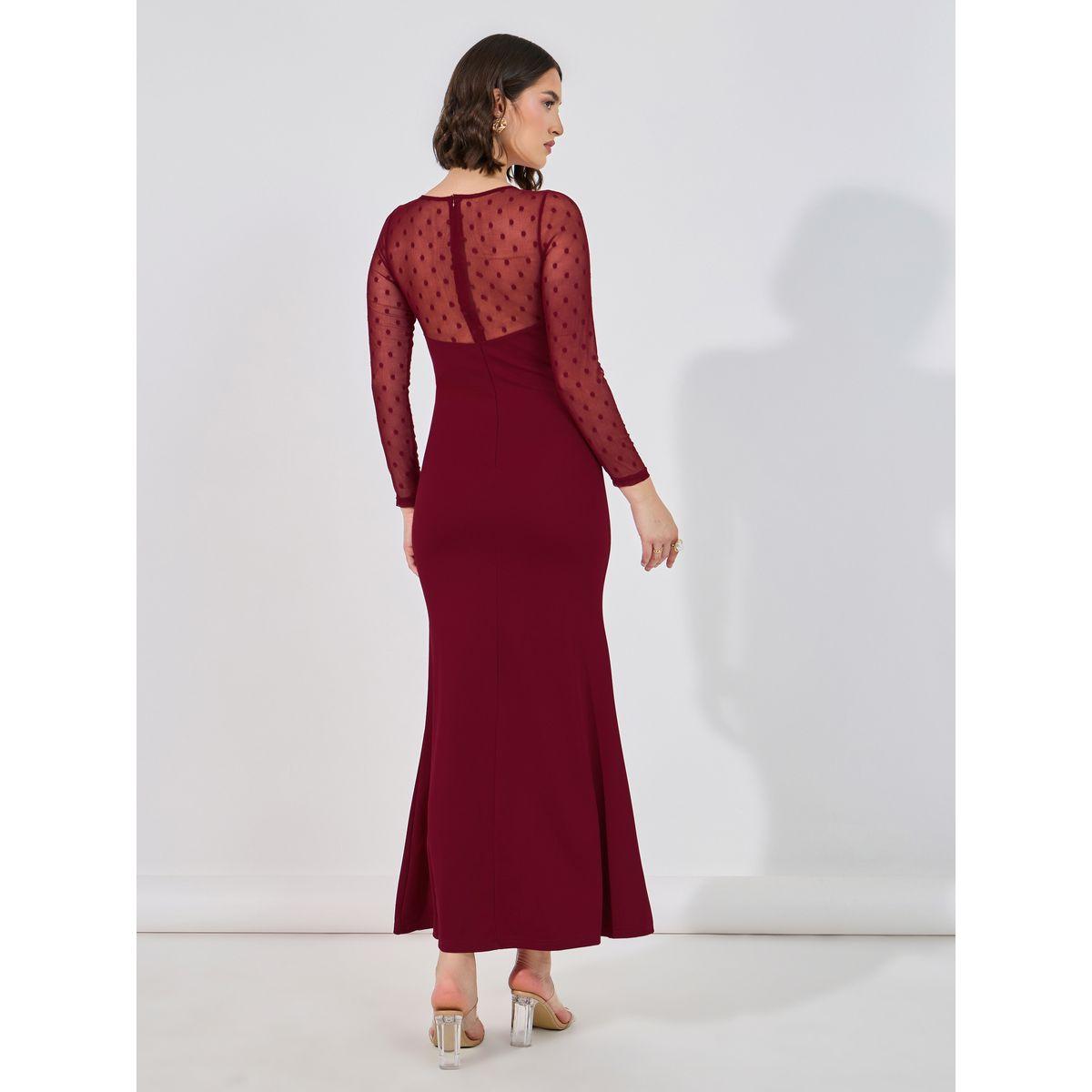 Styli Flocked Mesh Insert Bodycon Maxi Dress-women-clothing-dresses-image-6