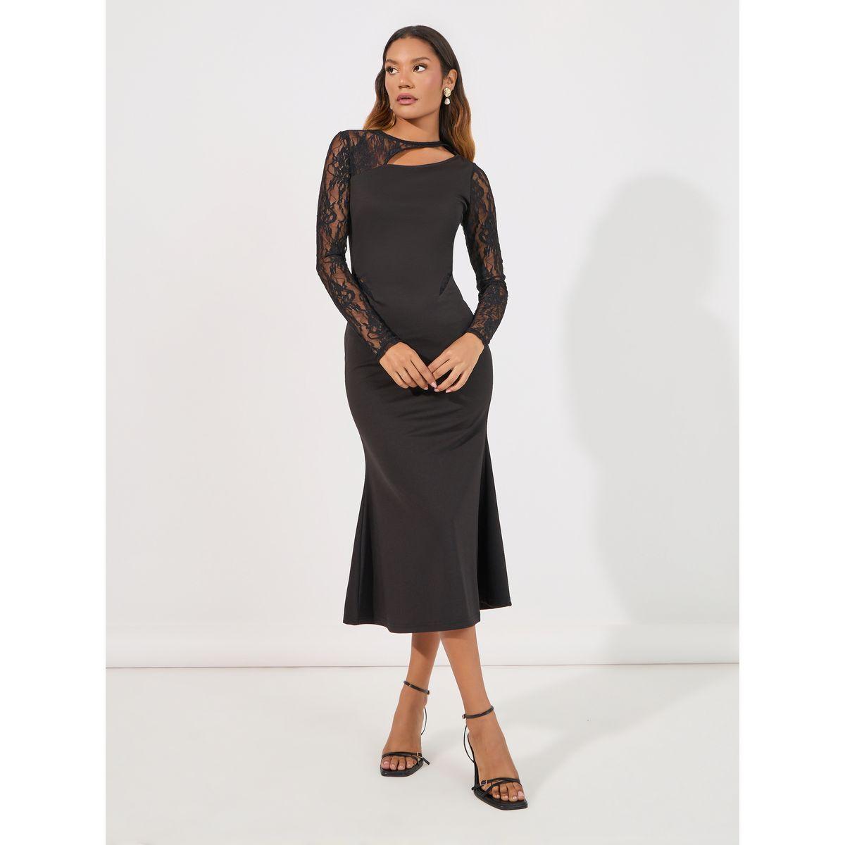 Styli Lace Sleeves Cut-Out Detail Sheath Midi Dress-women-clothing-dresses-image-1