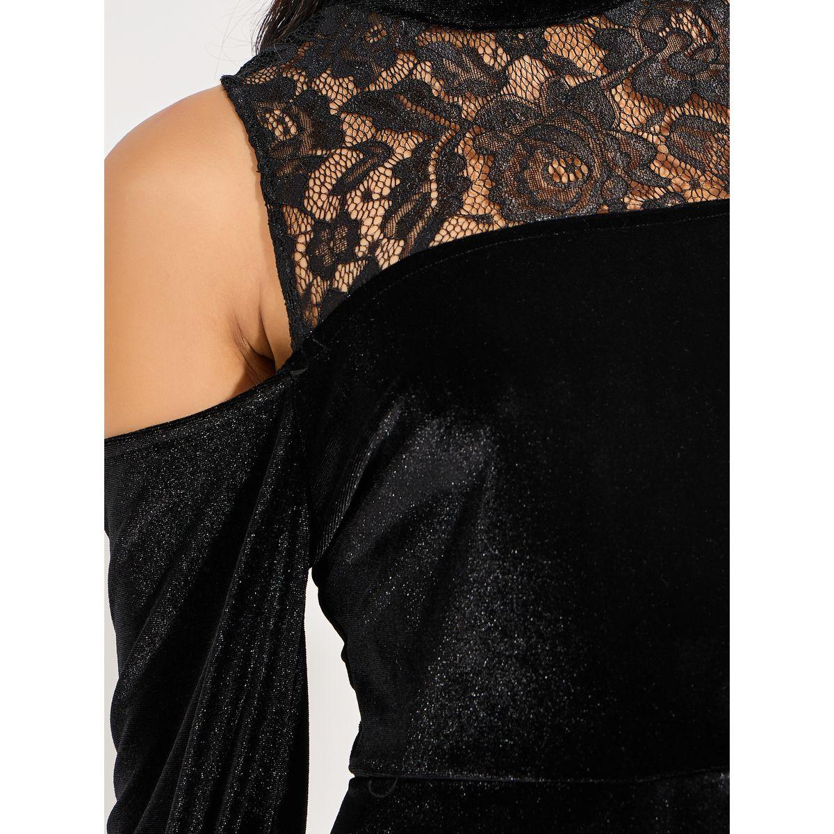Styli Velvet Lace Cold Shoulder A-Line Mini Dress-women-clothing-dresses-image-3