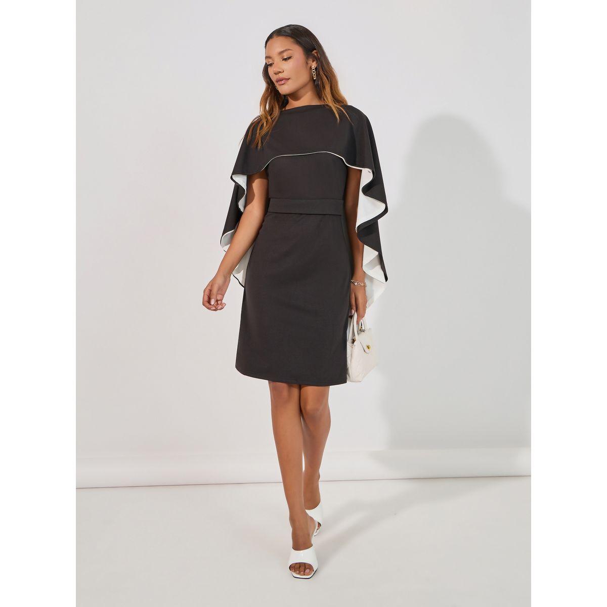 Styli Frill Cape Sleeves Sheath Knee Length Dress-women-clothing-dresses-image-1