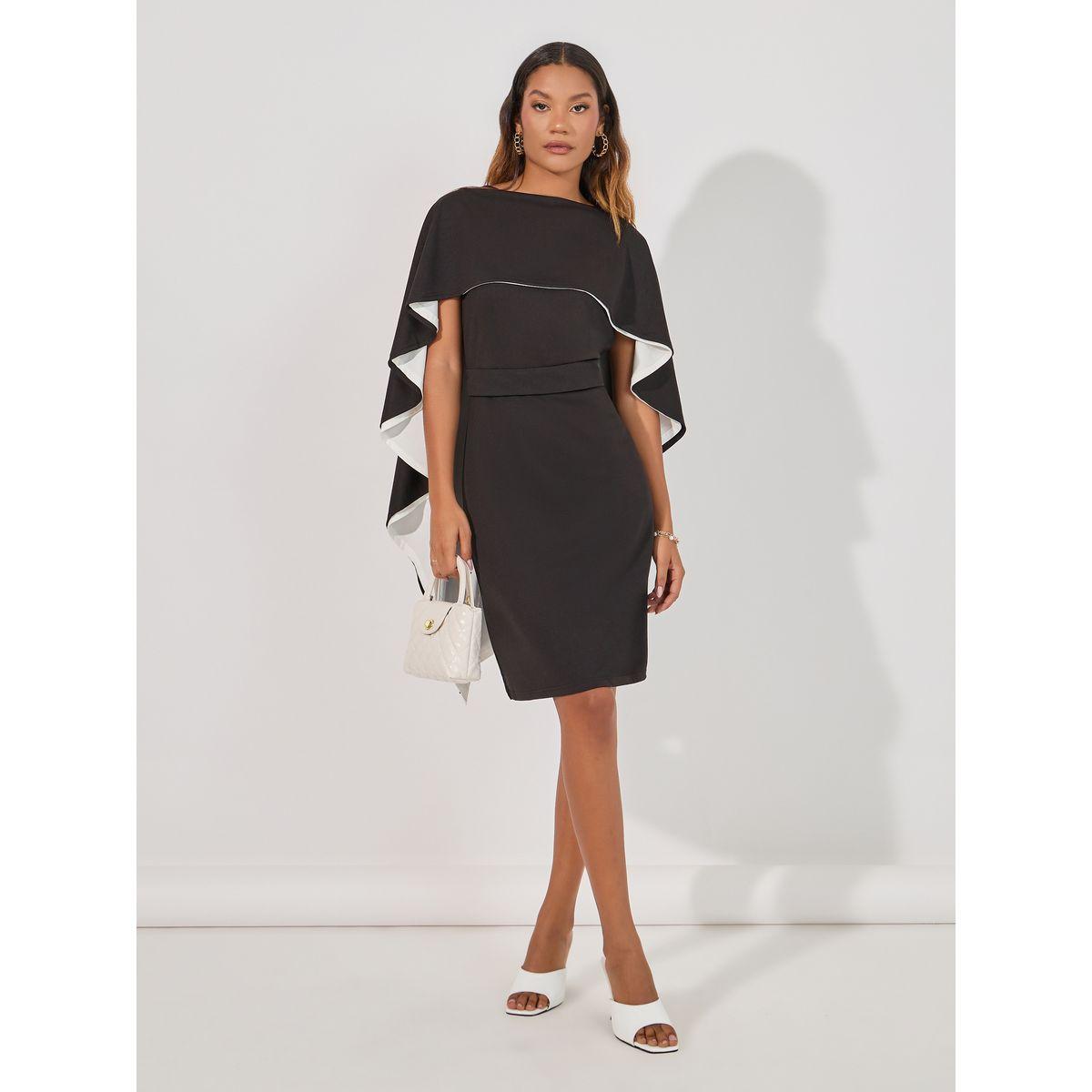 Styli Frill Cape Sleeves Sheath Knee Length Dress-women-clothing-dresses-image-2