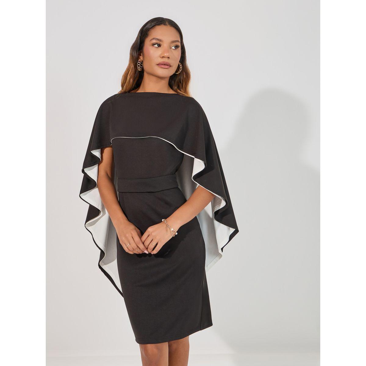 Styli Frill Cape Sleeves Sheath Knee Length Dress-women-clothing-dresses-image-3
