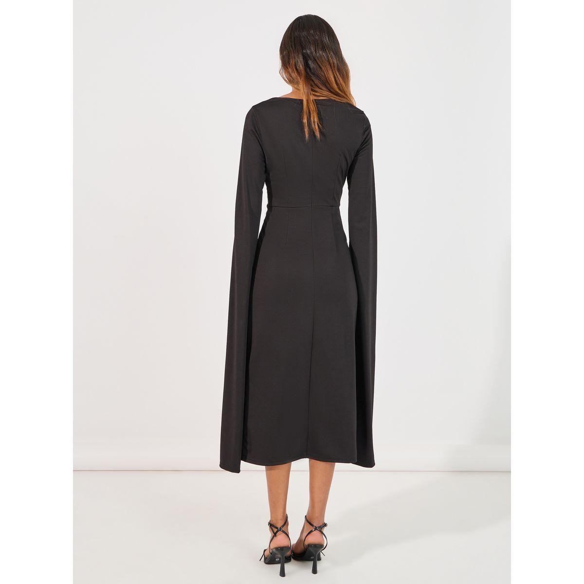 فستان ميدي بأكمام طويلة واسعة مع شق-women-clothing-dresses-image-6