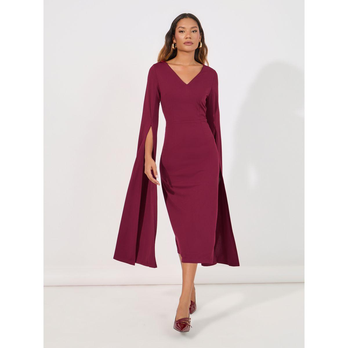 Styli Draped Slit Sleeves Sheath Midi Dress-women-clothing-dresses-image-4