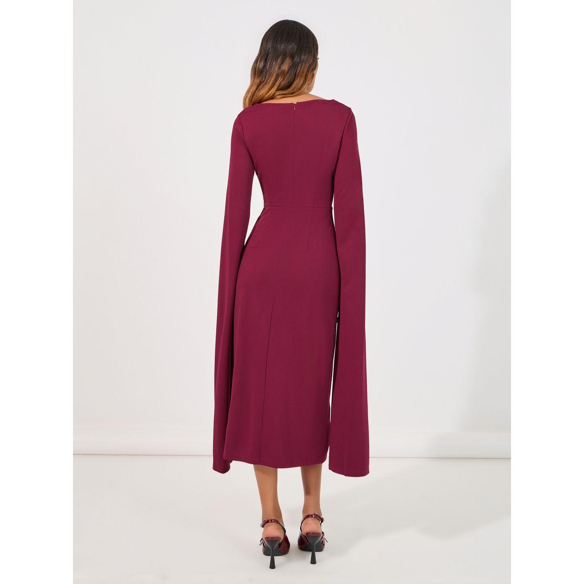 فستان ميدي بأكمام طويلة واسعة مع شق-women-clothing-dresses-image-6