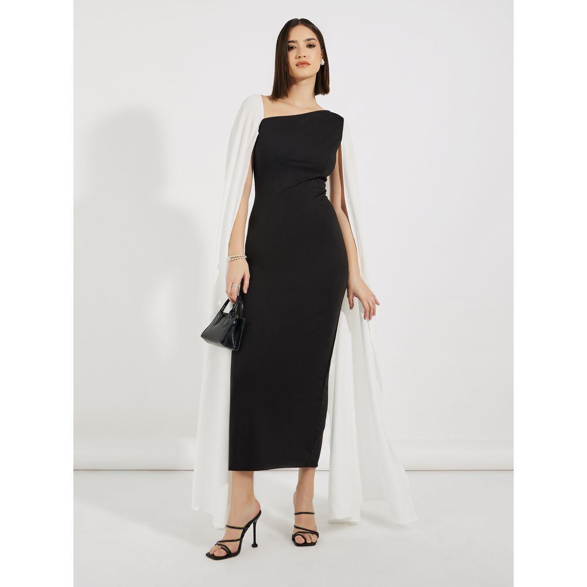Styli Plain Cape Sleeve Bodycon Maxi Dress-women-clothing-dresses-image-1