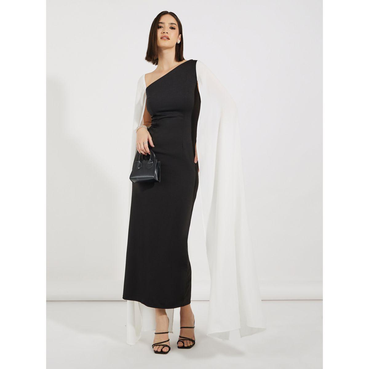 Styli Plain Cape Sleeve Bodycon Maxi Dress-women-clothing-dresses-image-3