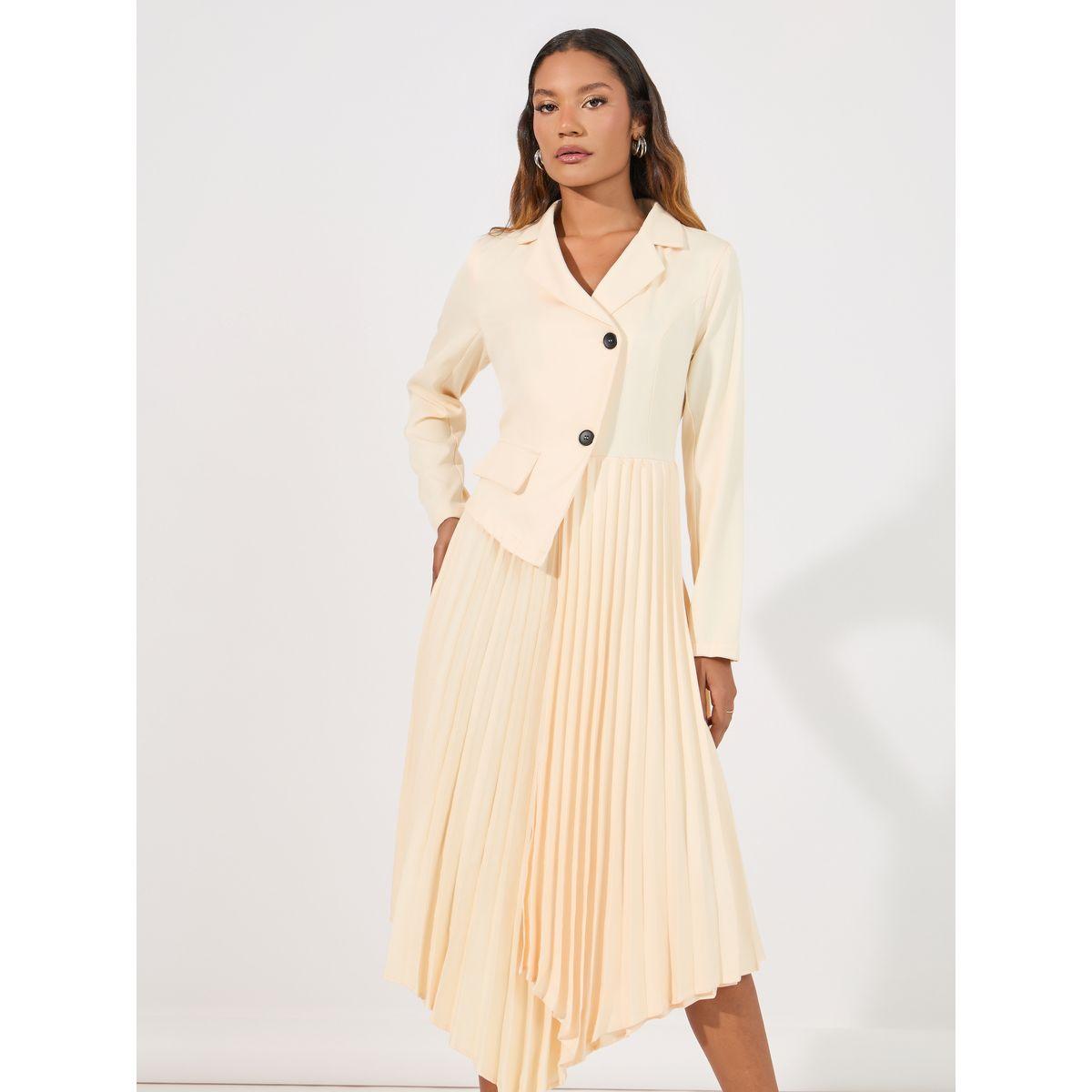 Styli Pleated Asymmetric Hem Blazer Midi Dress-women-clothing-dresses-image-2