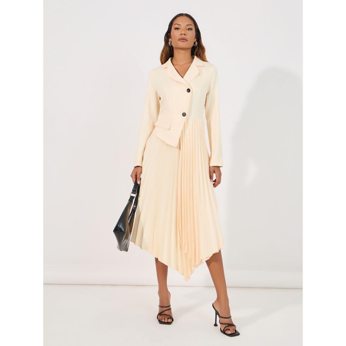 فستان ميدي بنمط بليزر مع حافة غير متماثلة الطول-women-clothing-dresses-image-4