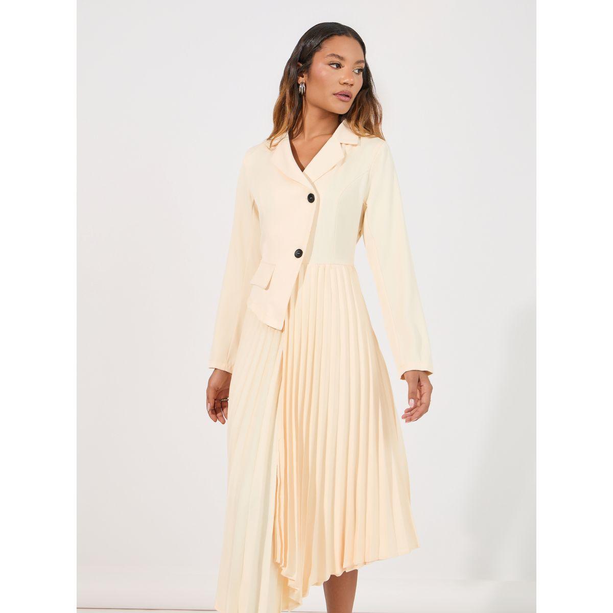 Styli Pleated Asymmetric Hem Blazer Midi Dress-women-clothing-dresses-image-5