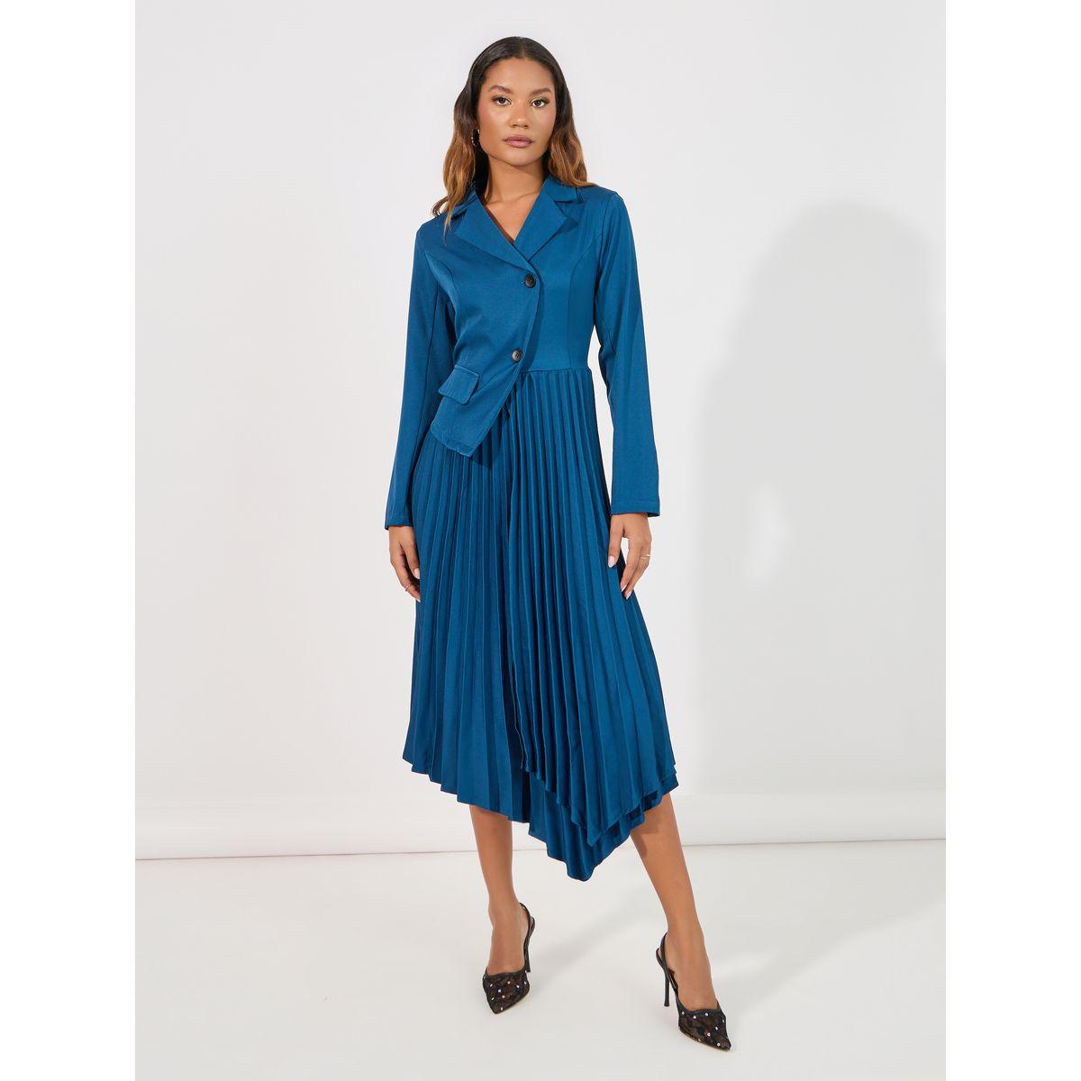 فستان ميدي بنمط بليزر مع حافة غير متماثلة الطول-women-clothing-dresses-image-1