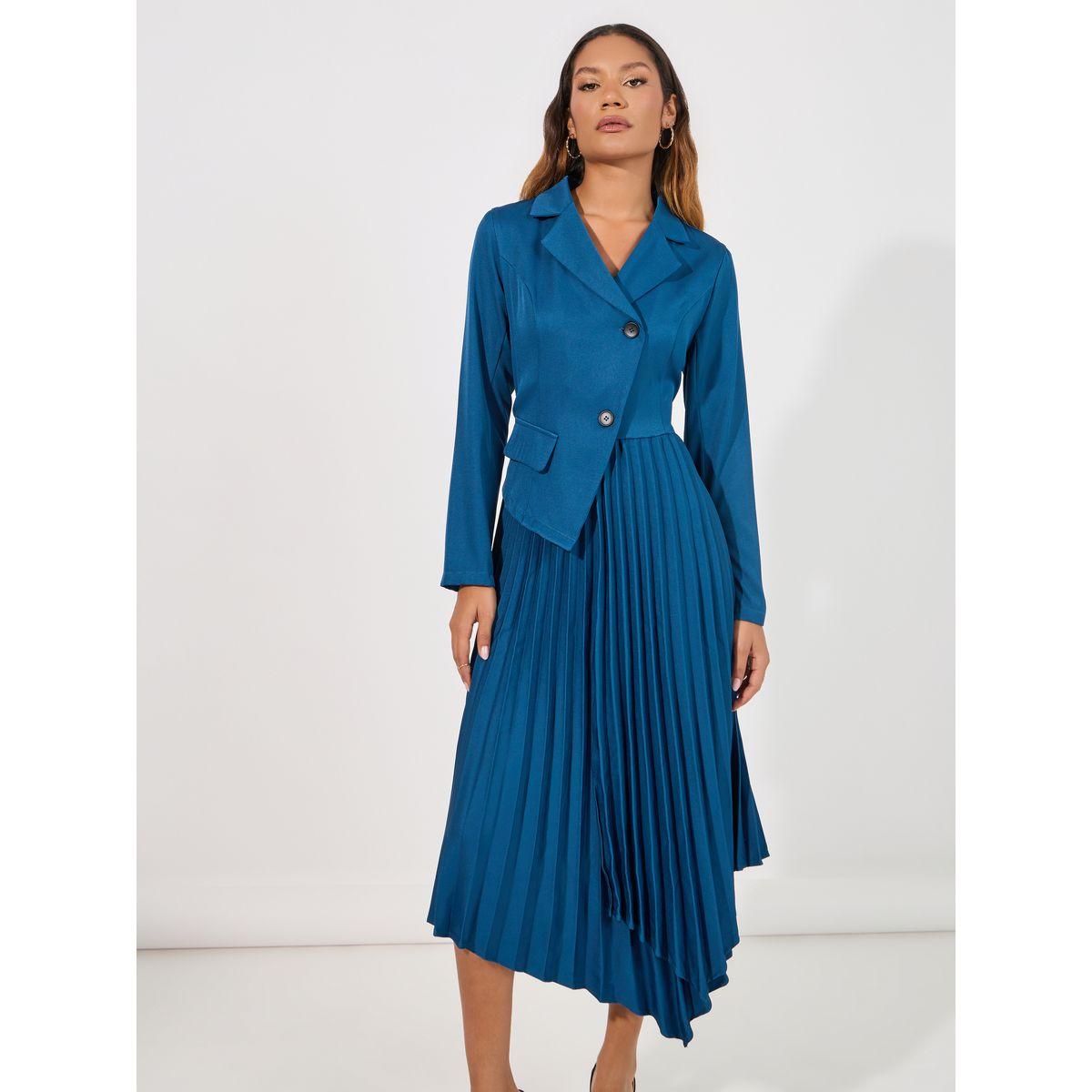 فستان ميدي بنمط بليزر مع حافة غير متماثلة الطول-women-clothing-dresses-image-2
