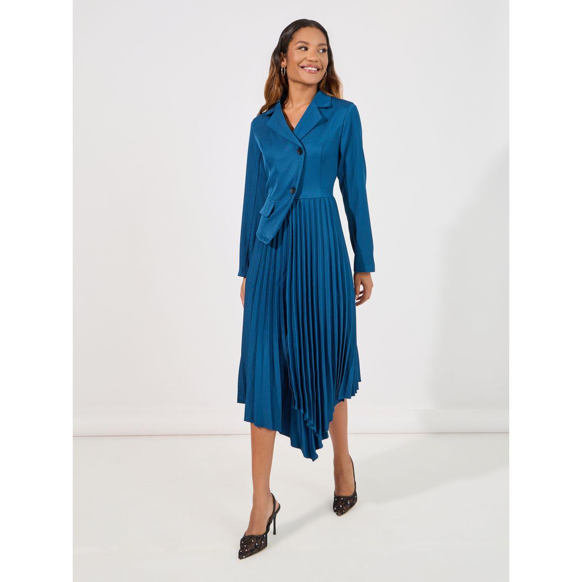 فستان ميدي بنمط بليزر مع حافة غير متماثلة الطول-women-clothing-dresses-image-3